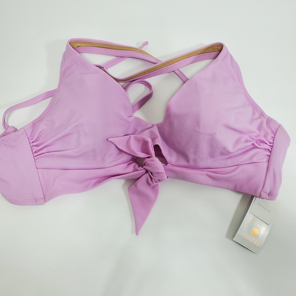 Shade & Shore Purple Bikini Top Tie Front Removable Pads Size 36B Beach Swim